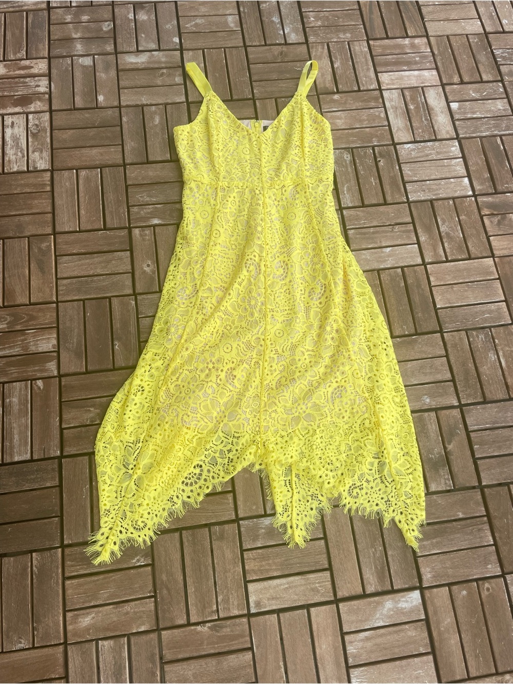 INC International Concepts Yellow Lace Asymmetrical Slip Dress